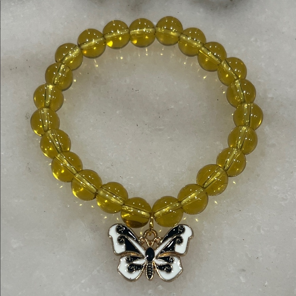 Elegant Yellow Beaded Bracelet with Butterfly Charm